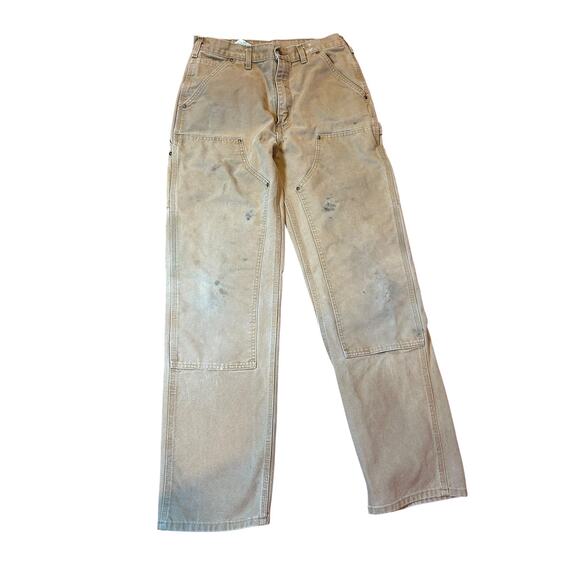 CARHARTT Brown B136 Double Front Washed Duck Loose Fit Distressed Pants 32x34 - Picture 1 of 11